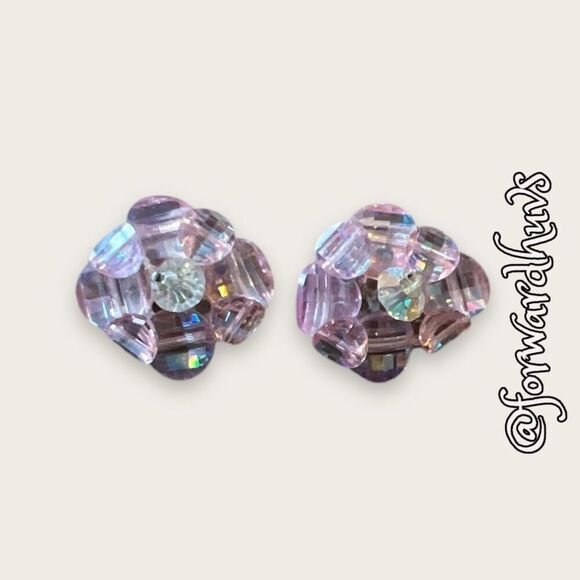 Vintage Pink & Clear Glass Bead Clip-on Non-pierced Earrings - Picture 9 of 12